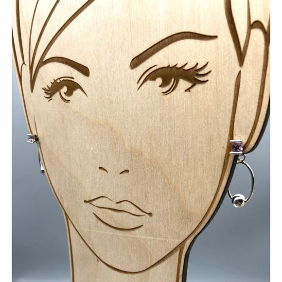 Vintage Pastel Square Cut Crystal Stud Earrings with Silver Tone Oval and Bead - Picture 3 of 7